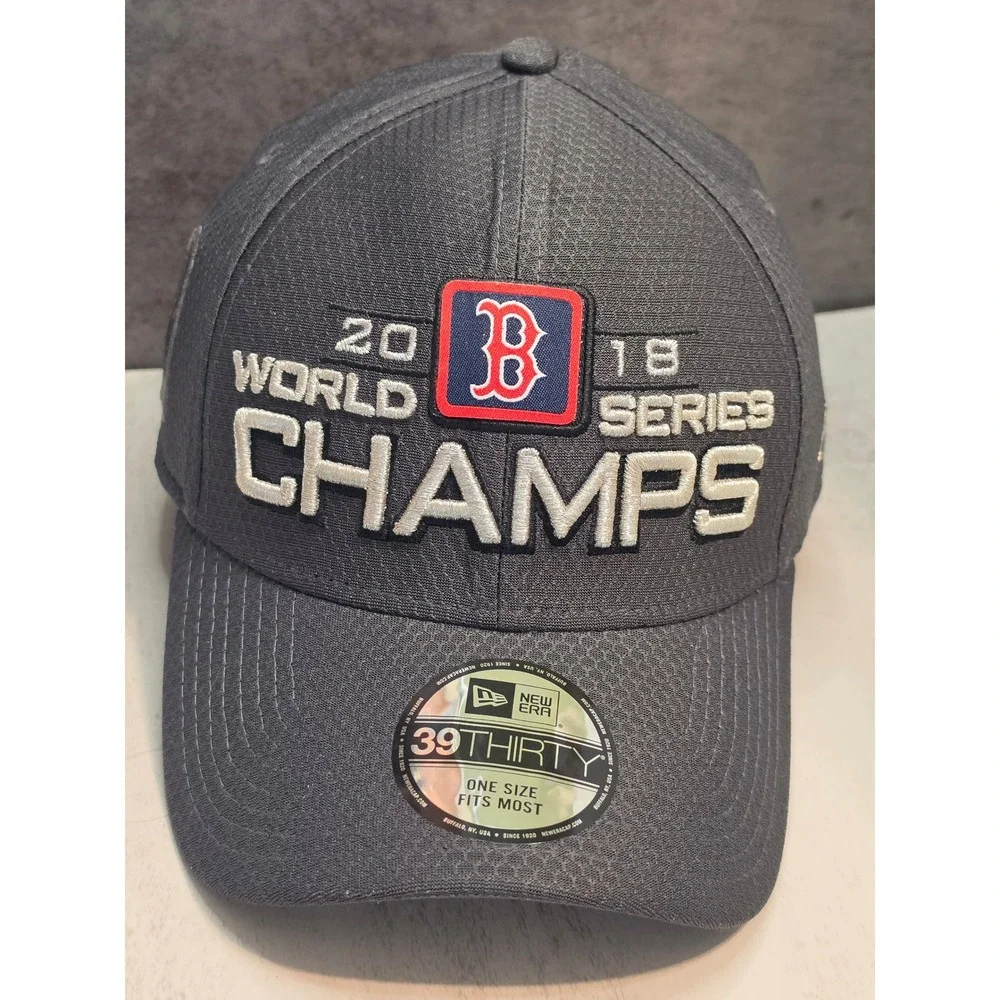 New Era Boston Red Sox 2018 World Series Champs 39THIRTY Gray Stretch Fit Hat
